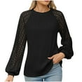thumbnail image 2 of Royisotas Lace Patchwork Women Tops Fall and Winter Long Sleeve Black Casual Womens Plus Size Blouses Loose Fit Crew Neck Puffy Sleeve T-Shirt, 2 of 8