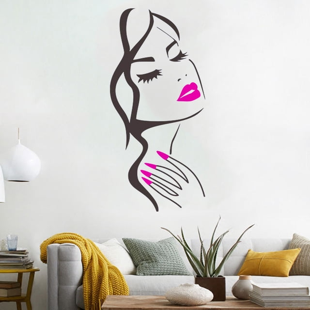 1 pegatina de pared para salón de belleza, manicura, salón de uñas, pegatina de arte de pared, hermosa chica, cara, labios, decoración del hogar, pegatina, decoración de pared JAMW Sencillez