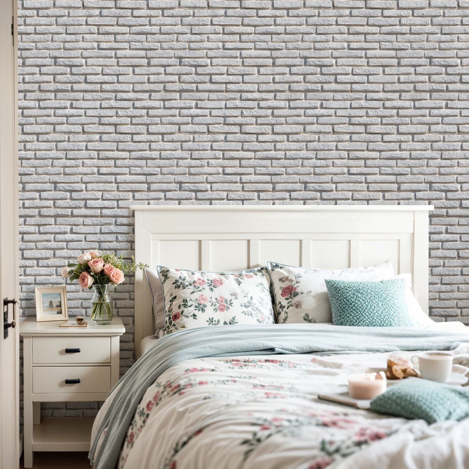 Peel and Stick Wallpaper White Brick Effect Wall Subtle Shadow Rough Surface Detail 17.7in x 118in Contact Paper Removable Self Adhesive Wall Mural Wall Decor for Bedroom Kitchen Cabinets