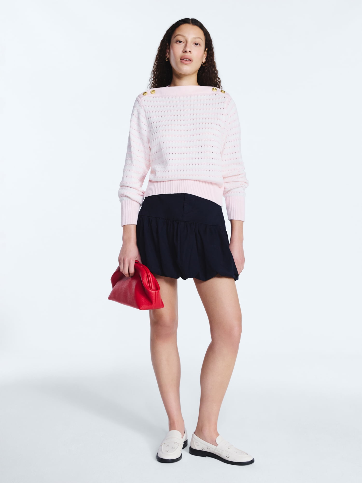 Free Assembly Women's Button Shoulder Sweater with Long Sleeves, Sizes XS-XXL