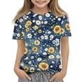 thumbnail image 3 of Girls Cute Summer Tops Size 6-7 Casual Short Sleeve Crew Neck Girls Shirts Basic Daisy Floral Graphic T-Shirts Girls Fashion Tunic Tops Dark Blue 12-13 Years, 3 of 6