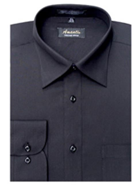 CL1002-17x34/35 Men's Wrinkle Free Solid Black Dress Shirt - Walmart.com