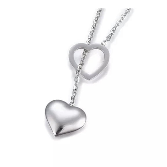 QQTDFG 304 Stainless Steel Lariat Necklaces Lobster Clasp Heart Silver 17.3" P659-Silver