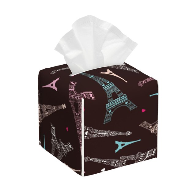 Fotbe Eiffel Tower Porta Pañuelos Decorativo de Cuero, Caja Cuadrada Moderna para Pañuelos Faciales, Organizador y Dispensador 5x5x5''