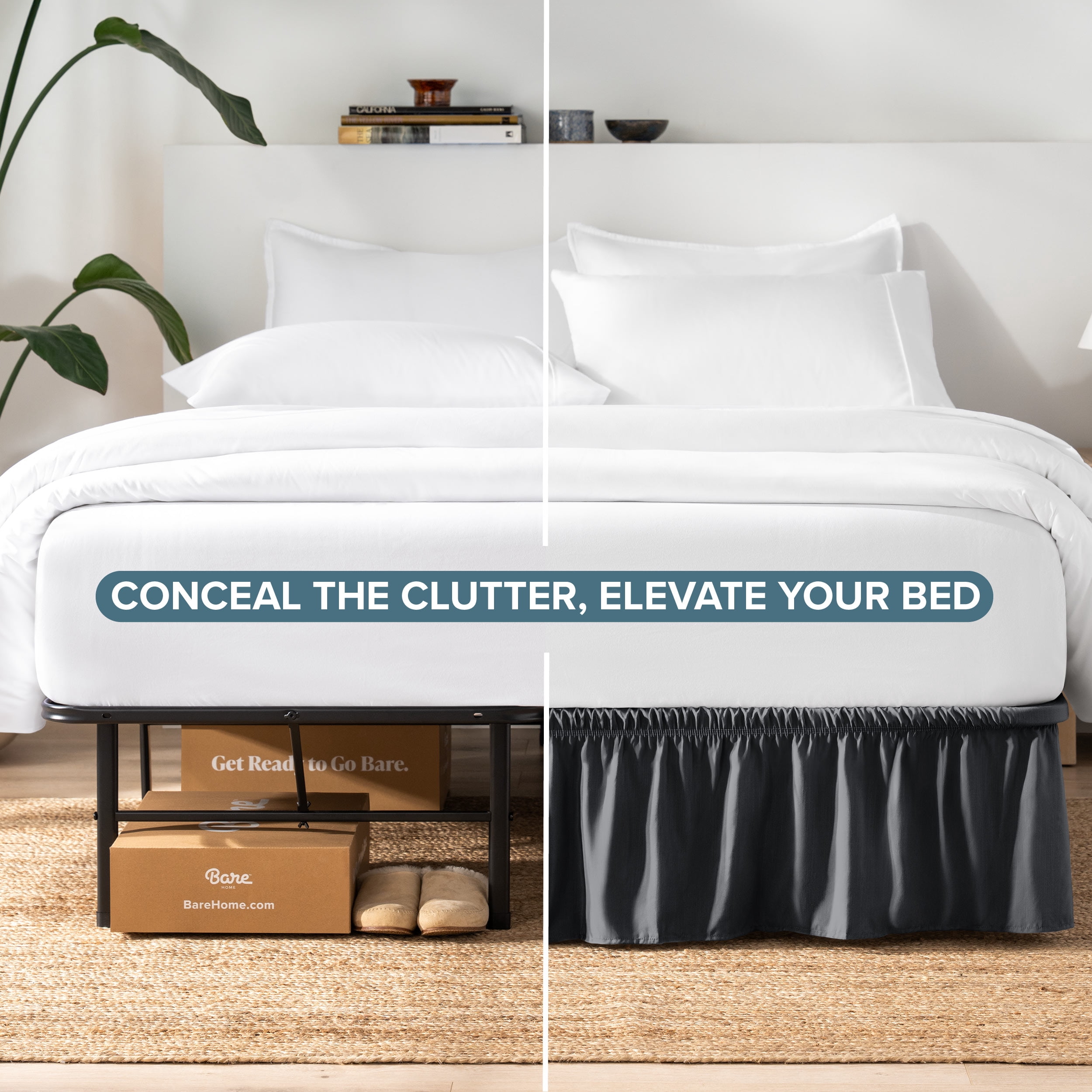 Bare Home Adjustable Wrap Around Bed Skirt - 15 Inch Drop - Easy Fit - Ruffle Pleats - Twin XL, Black