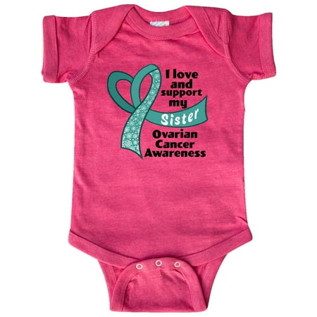 

Inktastic I Love and Support My Sister Ovarian Cancer Awareness Gift Baby Boy or Baby Girl Bodysuit