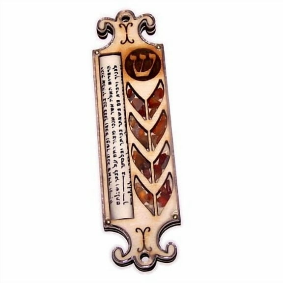 Star of David Mezuzah with Israel Gemstones - 3 Layers Wooden Mezuzah (12.5cm or 5 inches)