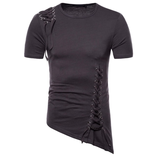 toraway Summer Clothes Men's T Shirts Men's Fashion Spring and Summer Casual Short Sleeved T Shirt Tops Slim Irregular Design Braided Rope Short Sleeved T Shirt XL