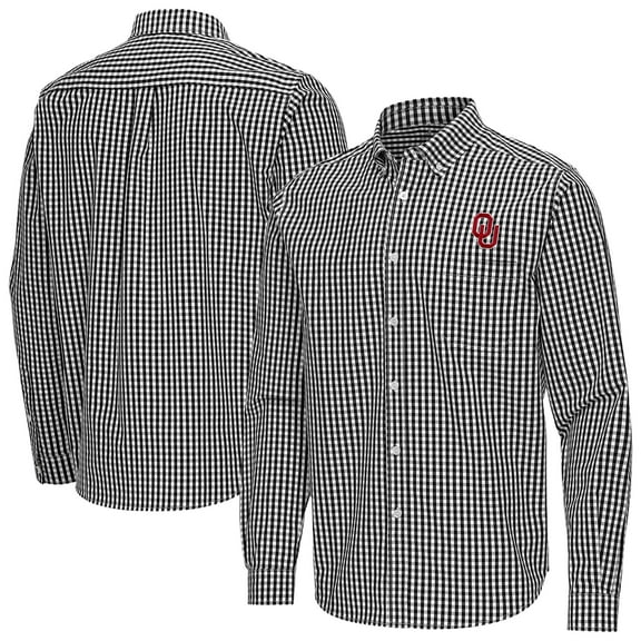 Men's Antigua Black Oklahoma Sooners Ellis Woven Tri-Blend Long Sleeve Button-Down Shirt
