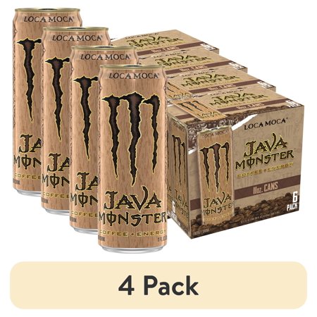 (4 pack) Monster Energy Java, Loca Moca, Energy + Coffee, Energy Drink, 6 Pack - 11 Fl Oz