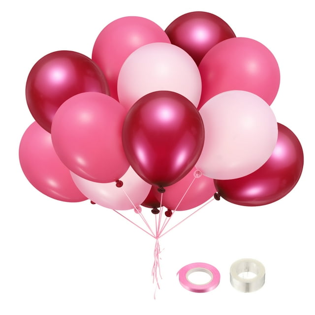 Uxcell 100 piezas de Globos de Fiesta Rosa/Rosa Metalizado/Tono Rojo Rosa con 2 Rollos de Cinta de 12 Pulgadas Globos de Cumpleaños de Látex