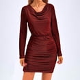thumbnail image 5 of Lindreshi Fall Dresses for Women 2023 Homecoming Dresses Women's Fall Bodycon Mini Dress Sparkly Long Sleeve Cowl Neck Ruched Short Club Cocktail Wedding Guest Dresses, 5 of 9