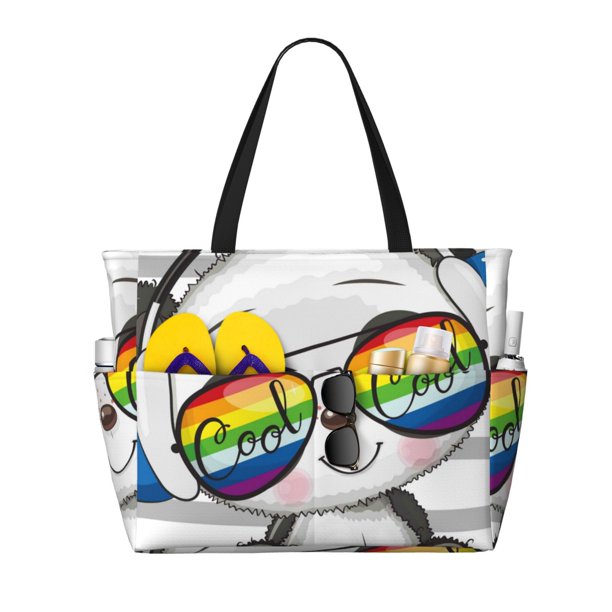 Fotbe Panda with Sun glasses Bolsa de Viaje para Playa - Resistente al Agua, Bolsa Tote de Gran Capacidad y Ligera con 7 Bolsillos para Mujeres y Hombres