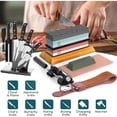 thumbnail image 3 of Professional Knife Sharpening Stone Set - 4 Side Grit 400/1000 3000/8000 Whetstone, Non-Slip Bamboo Base, Angle Guide, Polishing Compound, Leather Strop, Flattening Stone, 3 of 9