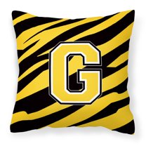 Letter G Initial Tiger Stripe - Black Gold  Fabric Decorative Pillow