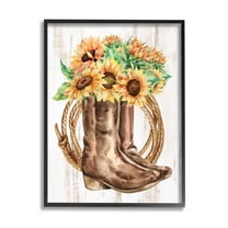 Southern Sunflower Bouquet Boots Botanical & Floral Graphic Art Black Framed Art Print Wall Art