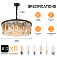 thumbnail image 4 of AFANQI 23.6 inch European style K9 crystal chandelier, modern living room recessed ceiling lamp, 4 of 9