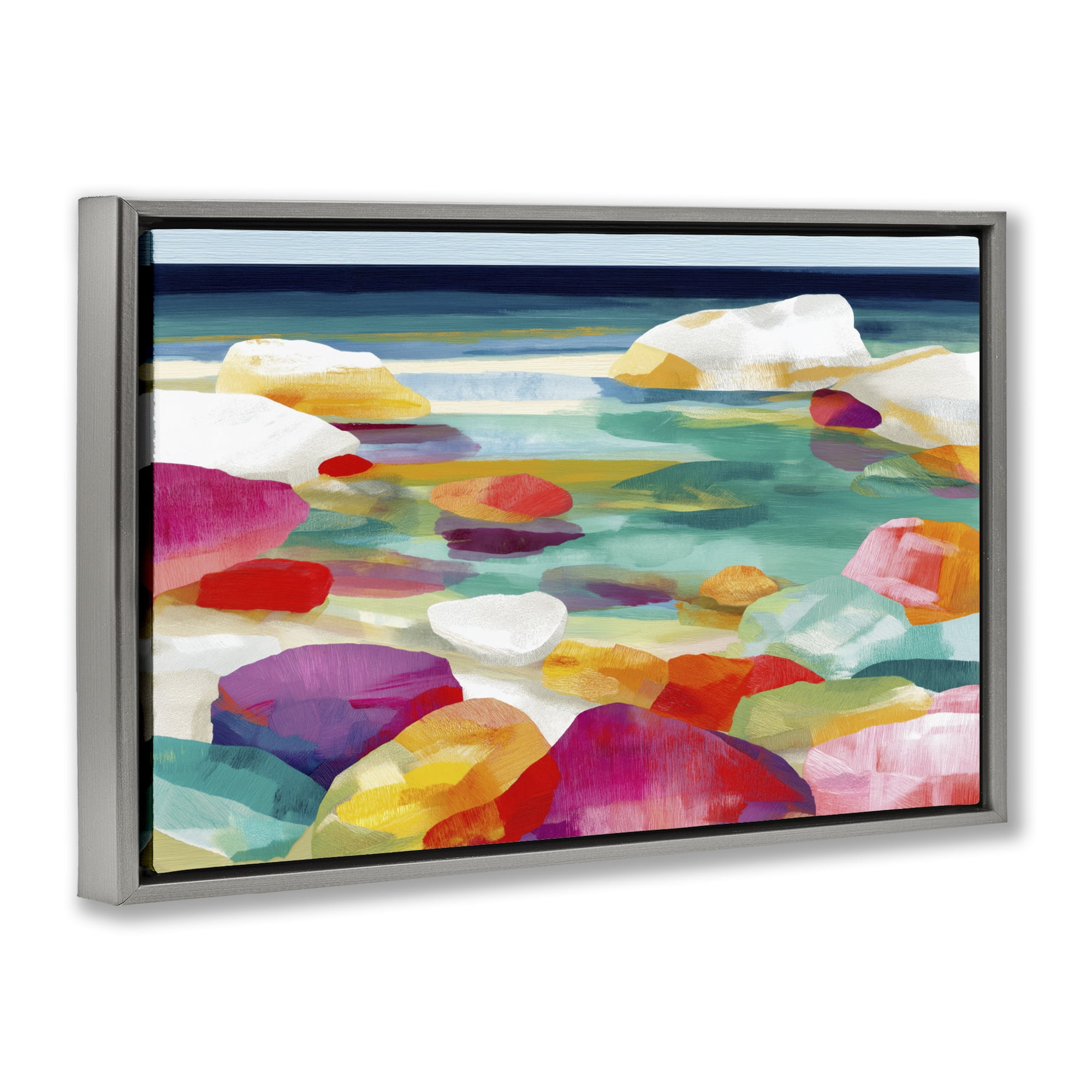 Stupell Industries Vivid Stones By The Shore Gray Framed Floater Canvas Wall Art, design by Chromatic Storm Studio