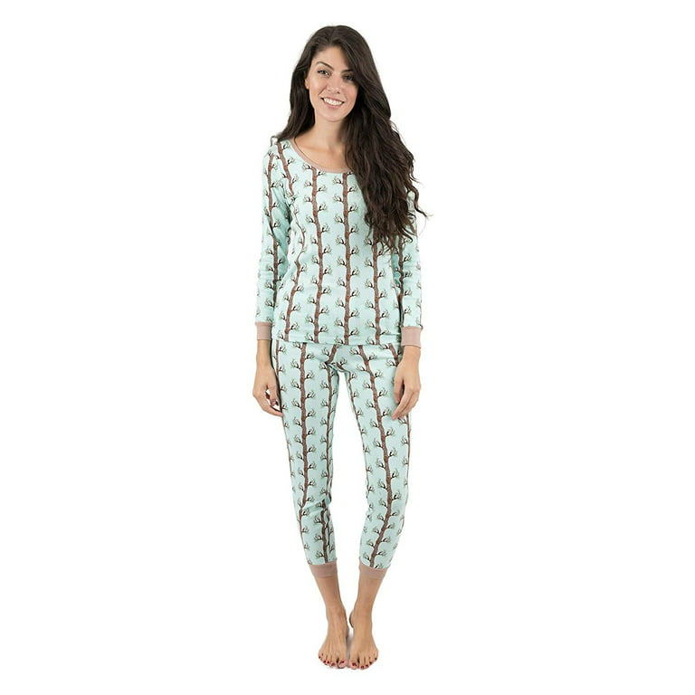 Leveret Womens Pajamas Navy Hearts 2 Piece Pajama Set 100% Cotton Size  Large 