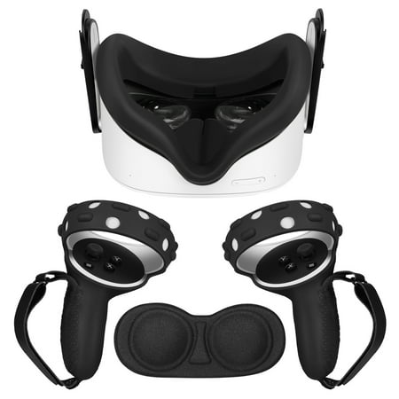 Silicone Cover Set for Oculus Quest 2 Meta Quest 2 Controller Protector Black, Anti-Throw Strap, Silicone VR Face Cover, Protective Lens Cover, VR Headset Skin Shell Accessories for oculus quest 2