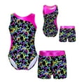 thumbnail image 5 of CHICTRY Kids Girls 2Pcs Gym Sports Yoga Suit Colorful Prints Sleeveless Leotard with Shorts Dance Outfit Pentagram Black-B 16, 5 of 6