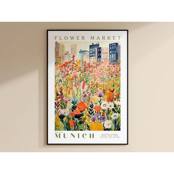 Flower Market Munich Print, Germany Travel Art, Autumn Flower Print Botanical Wall Art, Yellow Sunflower, White Daisies, Retro Flower Prints Wall Art, Modern Wall Decor For Living Room, 8x12 UNFRAMED