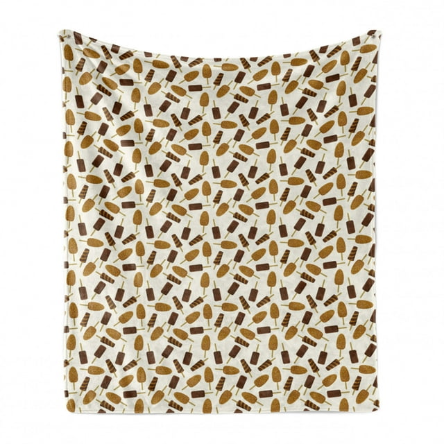 Ice Cream Soft Flannel Fleece Throw Blanket, Continuous Pattern with Chocolate Popsicles Dessert, Cozy Plush for Indoor and Outdoor Use, 50" x 60", Ivory Multicolor, by Ambesonne