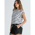 thumbnail image 3 of Chiclily Cap Sleeve Tank Tops for Women Summer Casual Basic T-Shirts, White Stripe L, 3 of 6
