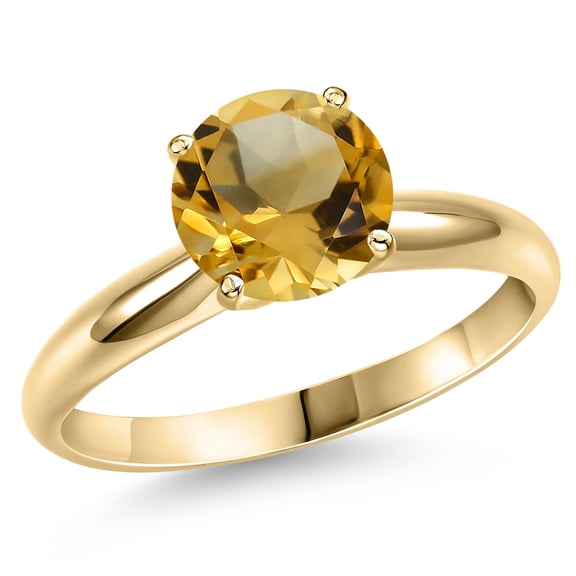 Gem Stone King 14K Yellow Gold Yellow Citrine Engagement Ring for Women | 2.80 Cttw | Round 9MM | Gemstone November Birthstone | Size 5