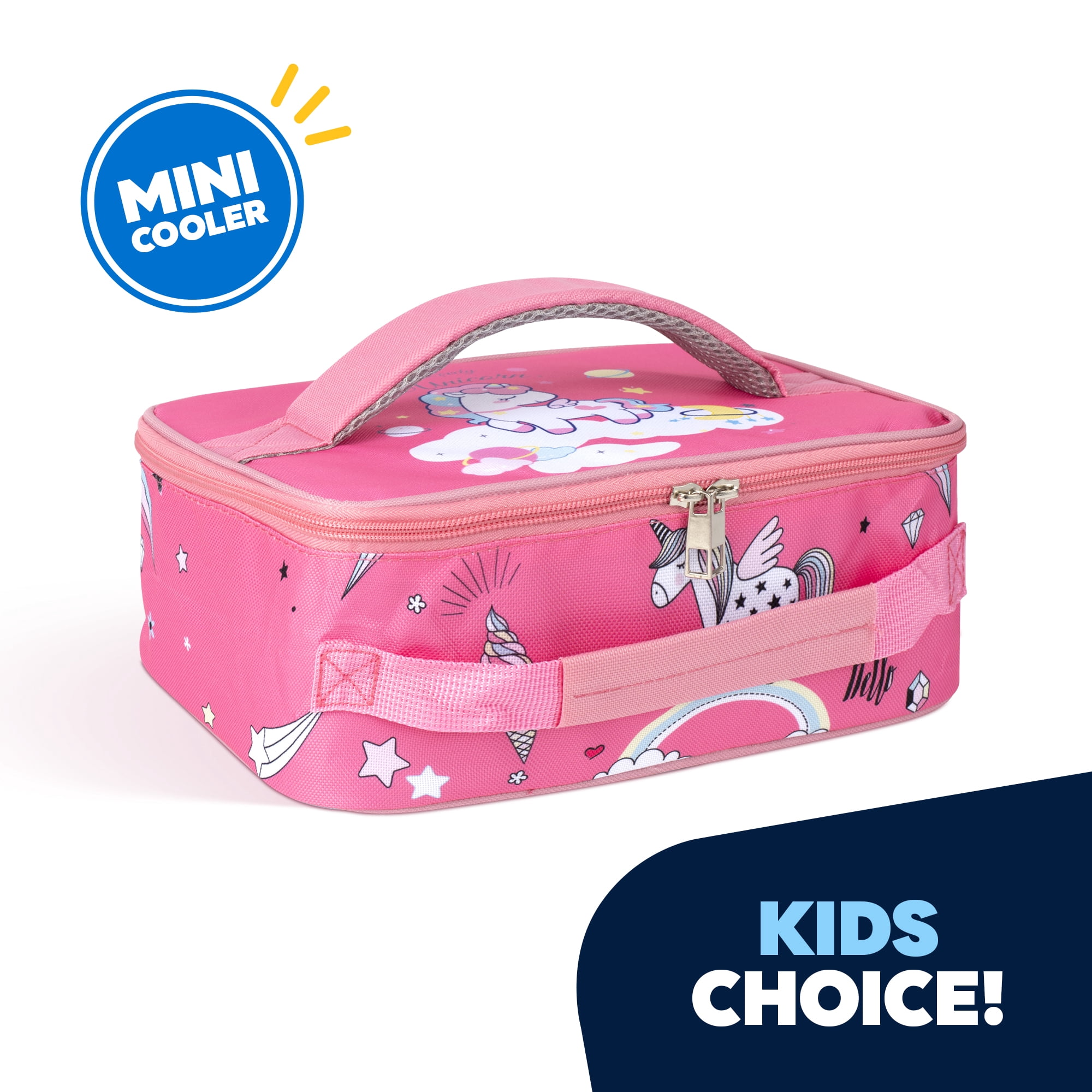 Jeexi Kids Lunch Box, Back to School Insulated Soft Bag Mini Cooler Thermal Meal Tote Kit for Girls, Boys, Unicorn Pattern - Pink