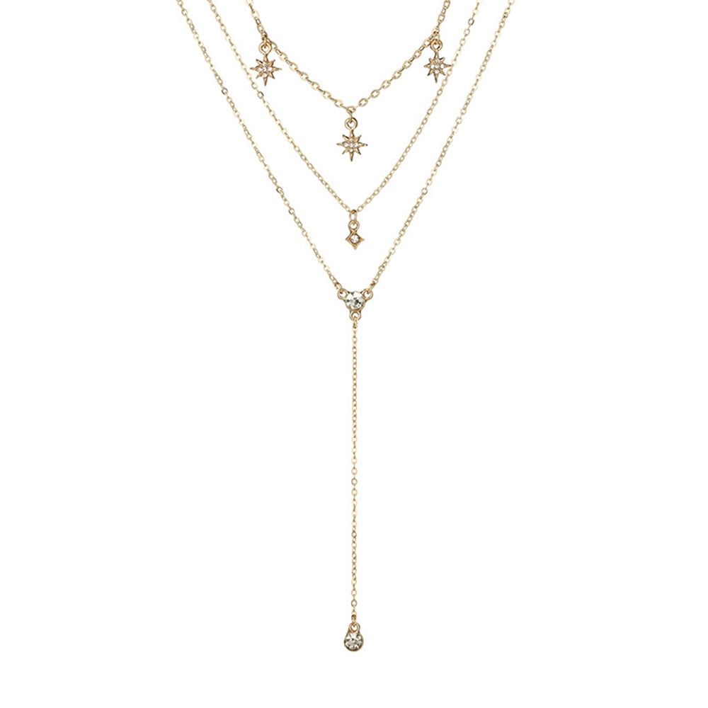 Women Crystal Multi-Layer Choker Collar Chunky Pendant Chain Necklace Jewelry