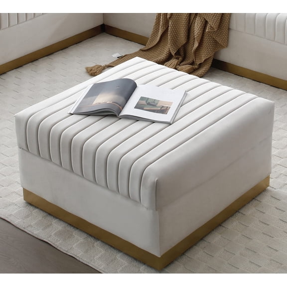 Ottomans With Storage Contemporary Vertical Channel Tufted Velvet Big Size Ottoman Modern Upholstered Foot Rest for Living Room Apartment,Beige,Large Ottomans