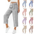thumbnail image 4 of Ahabrexf Capri Pants for Women Elastic Waist with Pockets Button Zipper Summer Printed Casual, 4 of 6