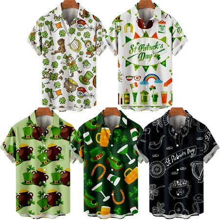 

MLFU Men s and Big Men s St. Patrick s Day Aloha Button Down Tee Shirts Novelty Party Costume for Teen and Adult