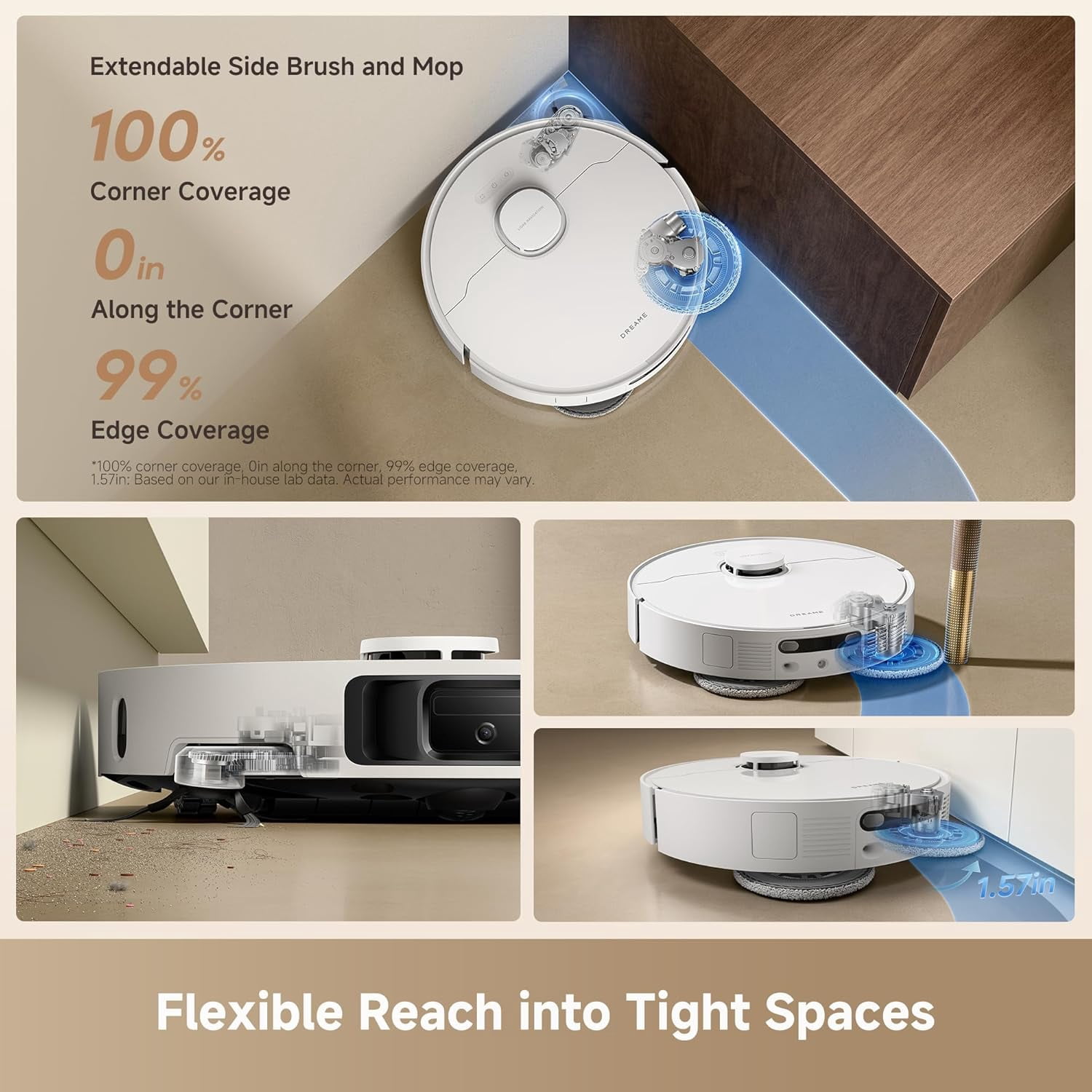 DREAME Robot Vacuum and Mop, 25000Pa Suction, Pet Hair Anti-Tangle, 100 Days Auto-Empty, Self Mop Cleaning & Drying, Mop Extend for Edge Cleaning, Smart Obstacle Avoidance, Voice & App Control,White