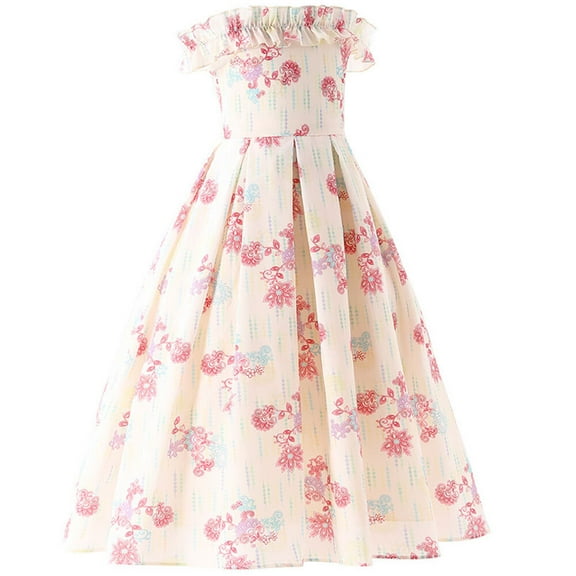 Girls Giselle Floral Dress Off Shoulder Sleeveless Princess Costume for 3-9Y