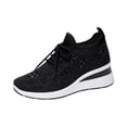 thumbnail image 3 of IEMIEMIEM Women's Glittery Rhinestone Wedge Sneakers Dressy Fashion Breathable Wedding Sneakers Bride Orthopedic Shoes Mesh Slip on Elastic Sock Tennis Walking Shoes Black 6.5 Wide, 3 of 6