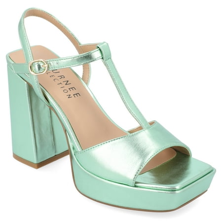 

Journee Collection Womens Parson Metallic Vegan Leather Platform Sandals
