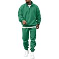 thumbnail image 3 of Hearthz Fleece Men's Tracksuit 2 Piece Sweatsuit Set Quarter Zip Stand Collar Sweatshirt and Joggers Set Fall Winter Warm Athletic Sweat Suits Men Green XXL, 3 of 8
