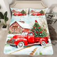 thumbnail image 2 of Feelyou Christmas Farmhouse Truck Twin Sheet Sets, Xmas Tree Twin Fitted Sheet, Teenager Kids Boys Girls Flat Sheet, Luxury Bedroom Decor, 3pcs, 2 of 7
