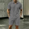 thumbnail image 4 of Havenx Beach Outfit 2 Piece for Men Cotton Linen Short Sleeve V Neck Polo Shirts Shorts Collared Drawstring Set Summer Beach Vacation Breathable Athletic Tracksuit,Dark Gray M, 4 of 4