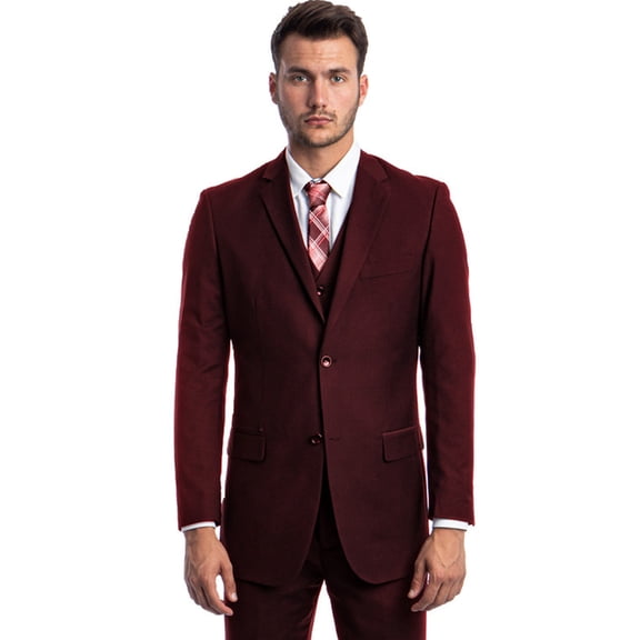 Men's Demantie Suits Burgundy Vested Suit Size 34 Regular