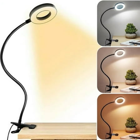 Genreen Desk Clip on Lamp for Reading Home Office, 10 Dimmable Brightness 3 Modes,Clip on desks lamps ,clip light, Clamp Light for Bed Headboard, Craft