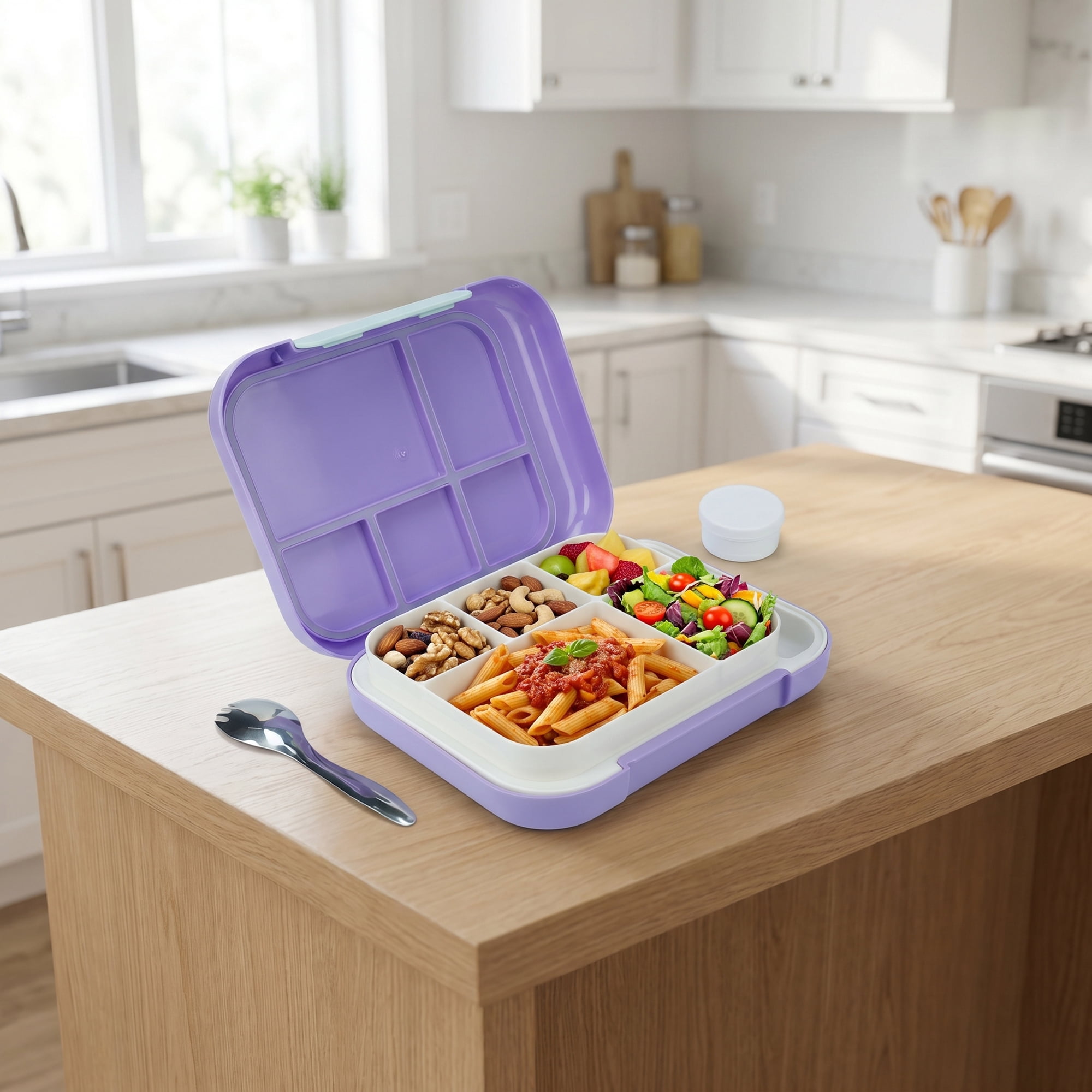 Unique Bargains 3-Compartment Leak-Proof Meal Lunch Bento Box Purple