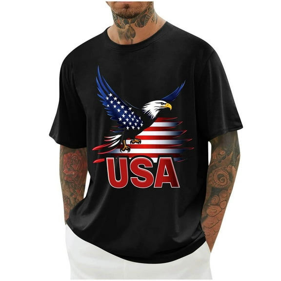 Cmfcve Men's Independence Day Shirts Short Sleeve Round Neck Patriotic Shirts Casual Printing Pullover Flag T-shirt
