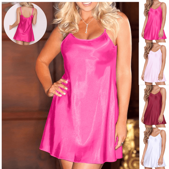 Gamivast Women's Satin Nightgown V-Neck Spaghetti Strap Silk Feel Slip Dress Sleepwear Soft Mini Lingerie Pyjamas Chemise Smooth Nightie Loungewear