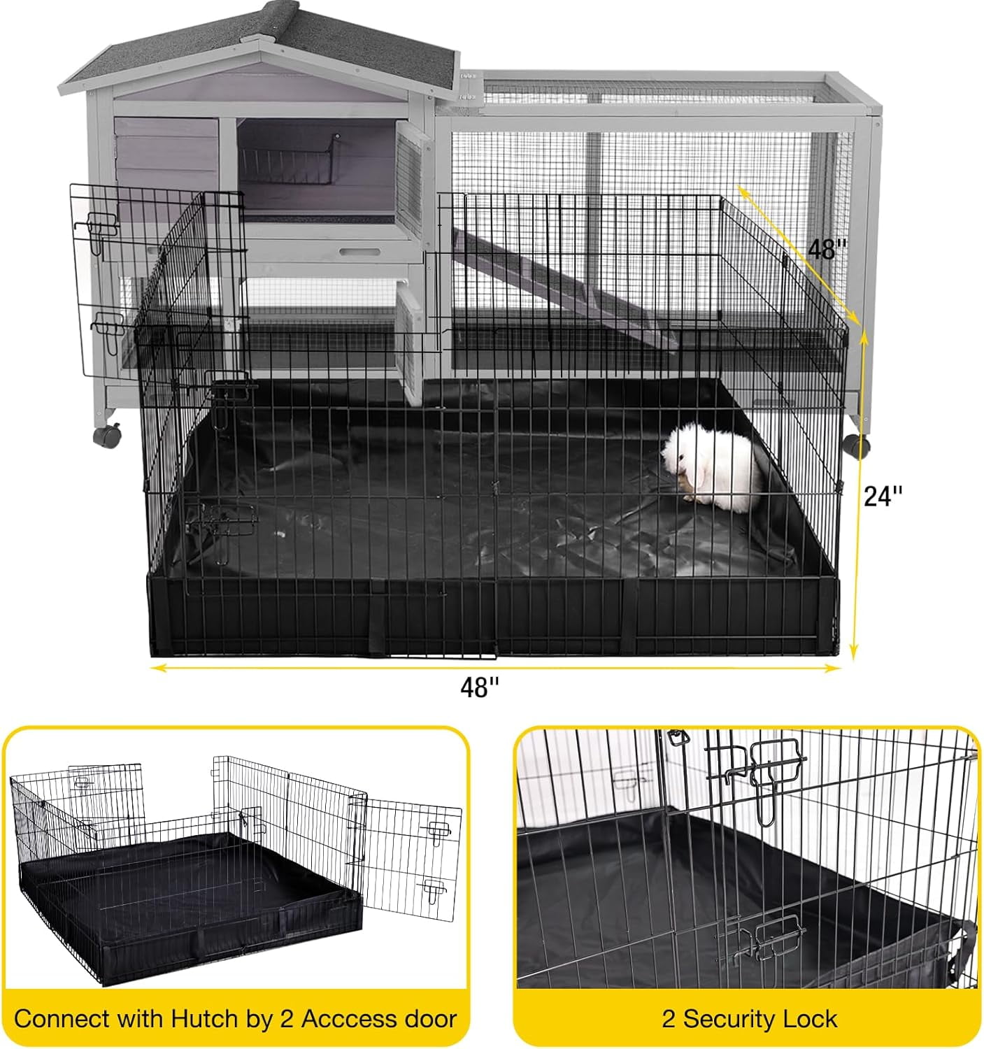 Aivituvin Rabbit Playpen Pet Pen Small Animal Cage with Waterproof Liner - Extension Playpen 48"L x 48"W x 24"H
