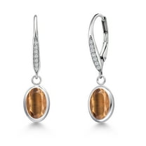 Gem Stone King 925 Sterling Silver Brown Tiger Eye and Lab Grown Diamond Earrings for Women | 2.60 Cttw | Gemstone Birthstone | Oval 8X6MM