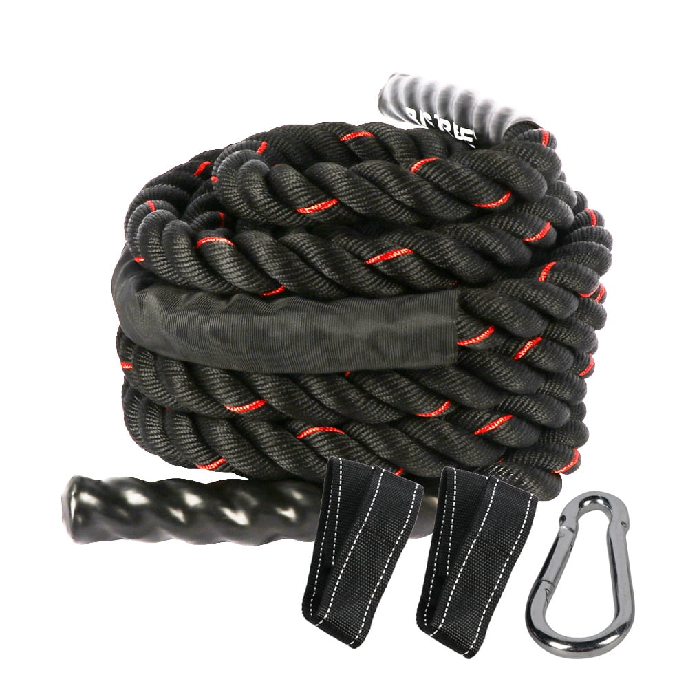 40 Ft Battle Rope 1.5" w Anchor Strap Poly Dacron Exercise Cross Training RED 