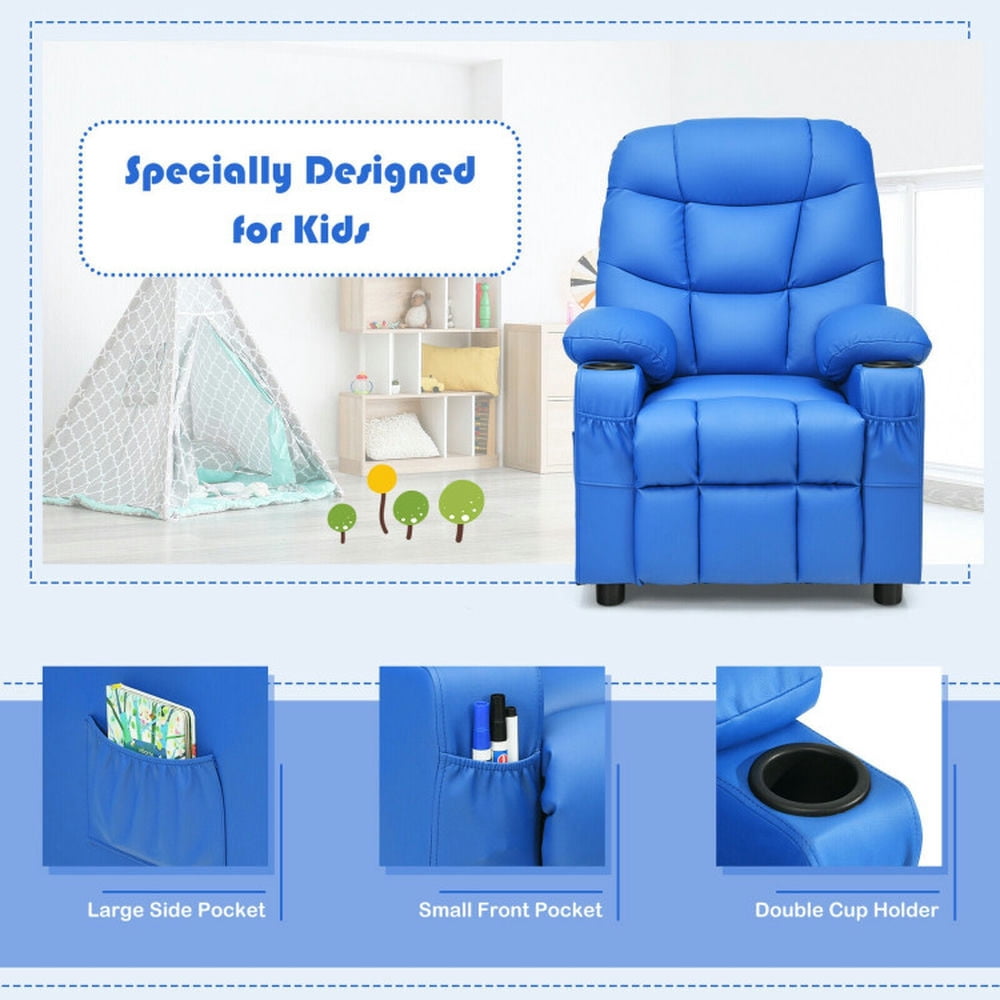 Kadyn Kids Recliner Chair, Kids Relax Chair,Lazy Boy Chair,Kids Recliner Chair with Cup Holder and Footrest for Children-Blue